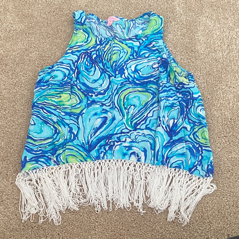 Lilly Pulitzer Blue and Green Tank Top with Fringe